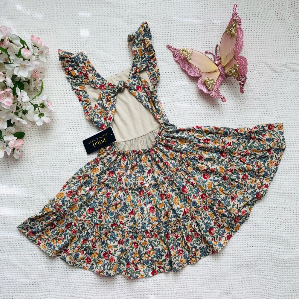🔥NWT Polo Ralph Lauren Summer Floral Ruffle Dress, Open Back, Size 5 Girls